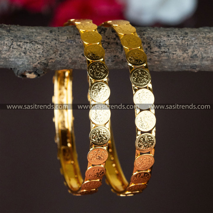 Micro Gold Plated Brass Lakshmi Coin Bangles - Sasitrends