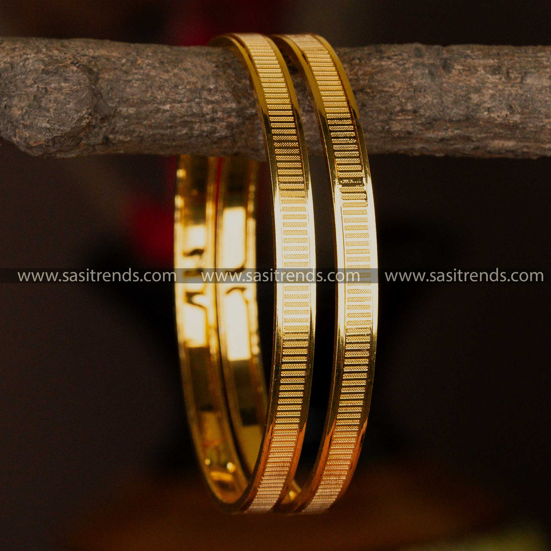 Elegantly micro gold-plated bangles with detailed linear textures