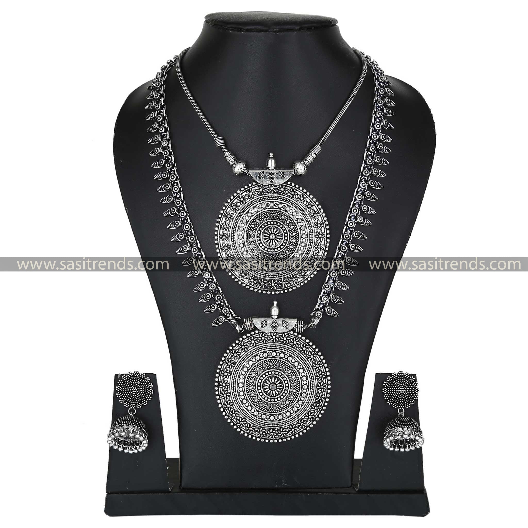 Traditional Oxidised Haram and Pendant with Jhumka Earrings by Niranjana Sasitrends Online Shopping