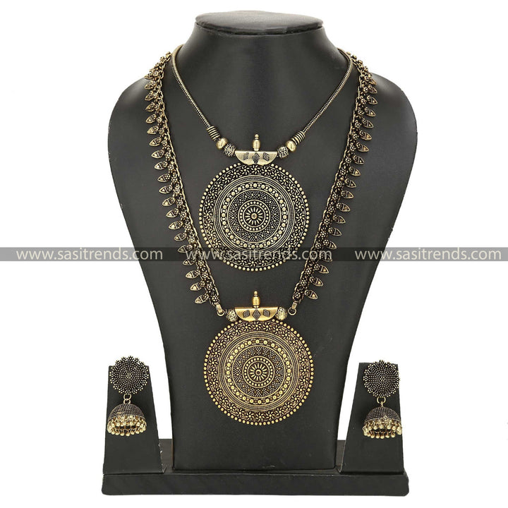 Vintage Antique Gold Haram and Pendant Set with Jhumkas by Niranjana Navarathiri Jewellery Set