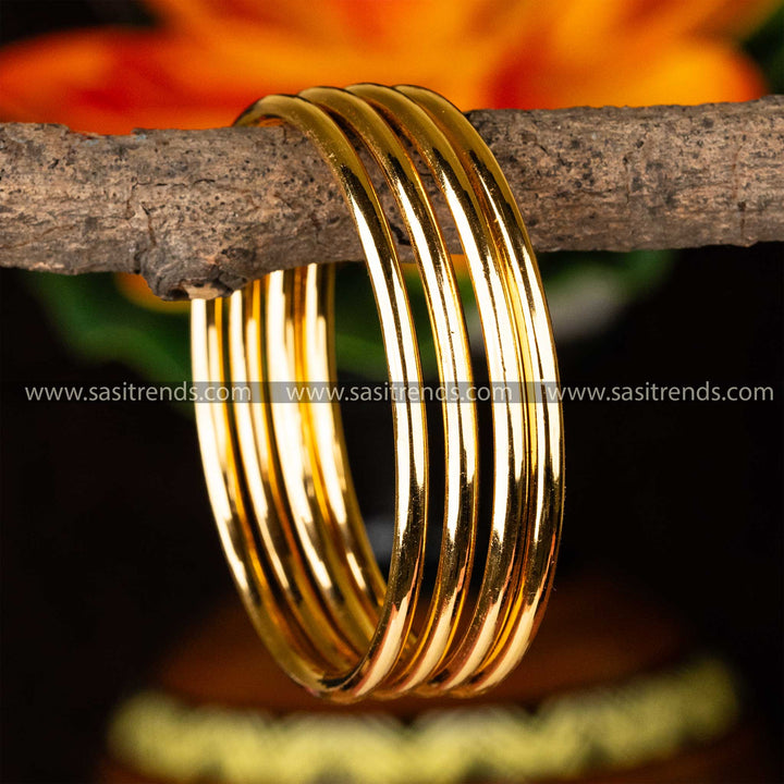 Attractive Temple Wear One Gram Micro Gold Plated Guaranteed Four Pieces Thick Plain Bangles Sasitrends Online Shopping