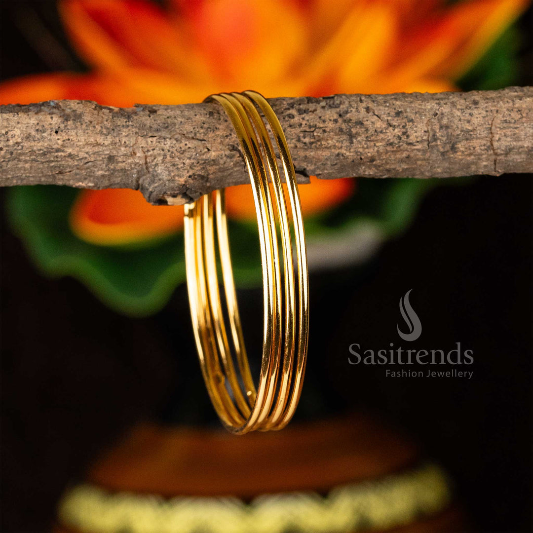 Exquisite One Gram Micro Gold Plated Guaranteed Plain Bangles Set of 4, crafted in a Thin and Delicate Design, offering a lightweight and traditional jewellery style - Sasitrends