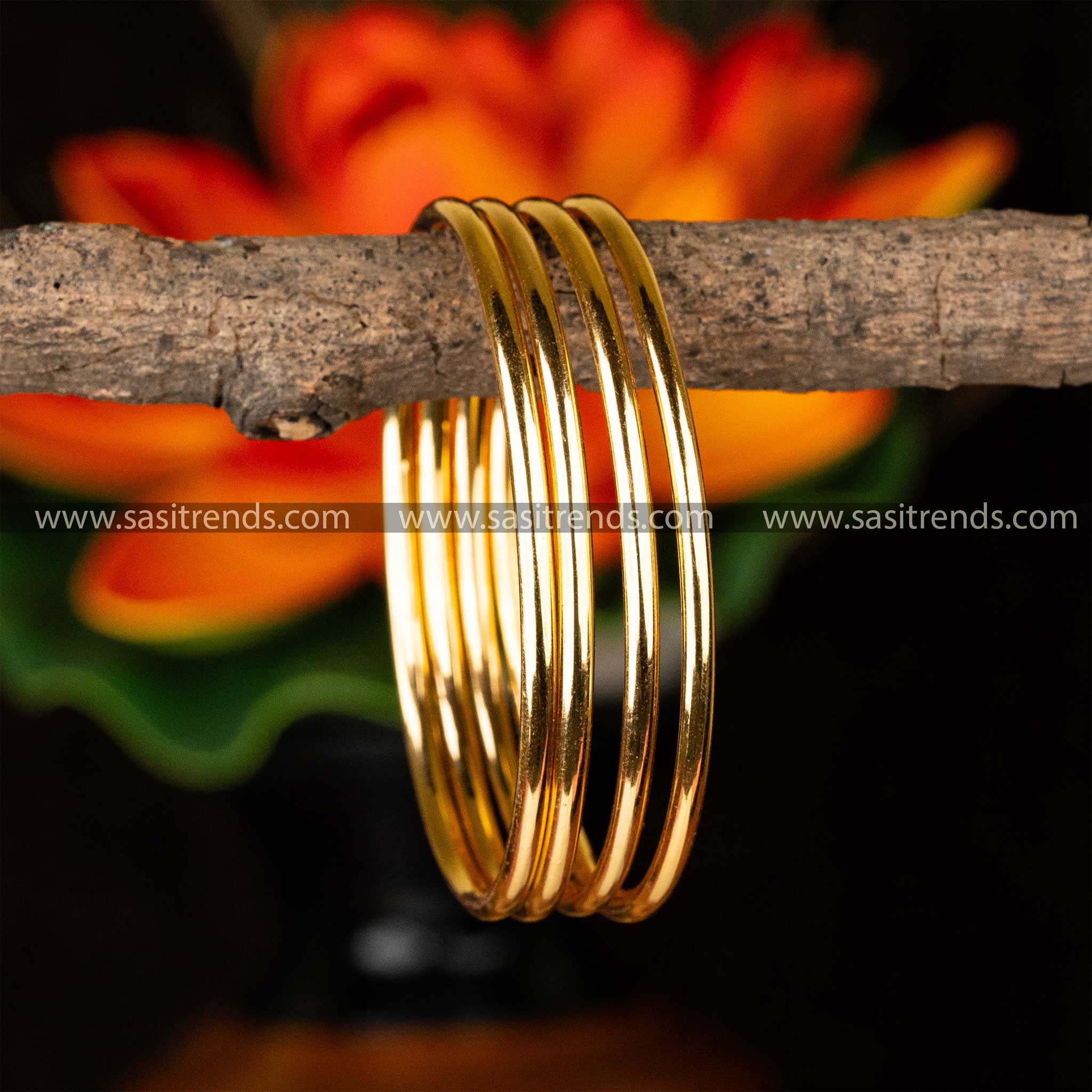 Trendy Wear One Gram Micro Gold Plated Guaranteed Four Pieces Medium Thick Plain Bangles Sasitrends Online Shopping