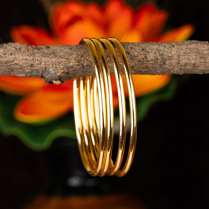 Graceful One Gram Micro Gold Plated Guaranteed Plain Bangles Set of 4, featuring a Medium Size Design - Sasitrends