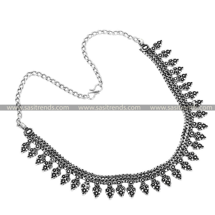 Oxidised Silver Dainty Chain Necklace 1199E, featuring a graceful interplay of light and shadow with its fine link design