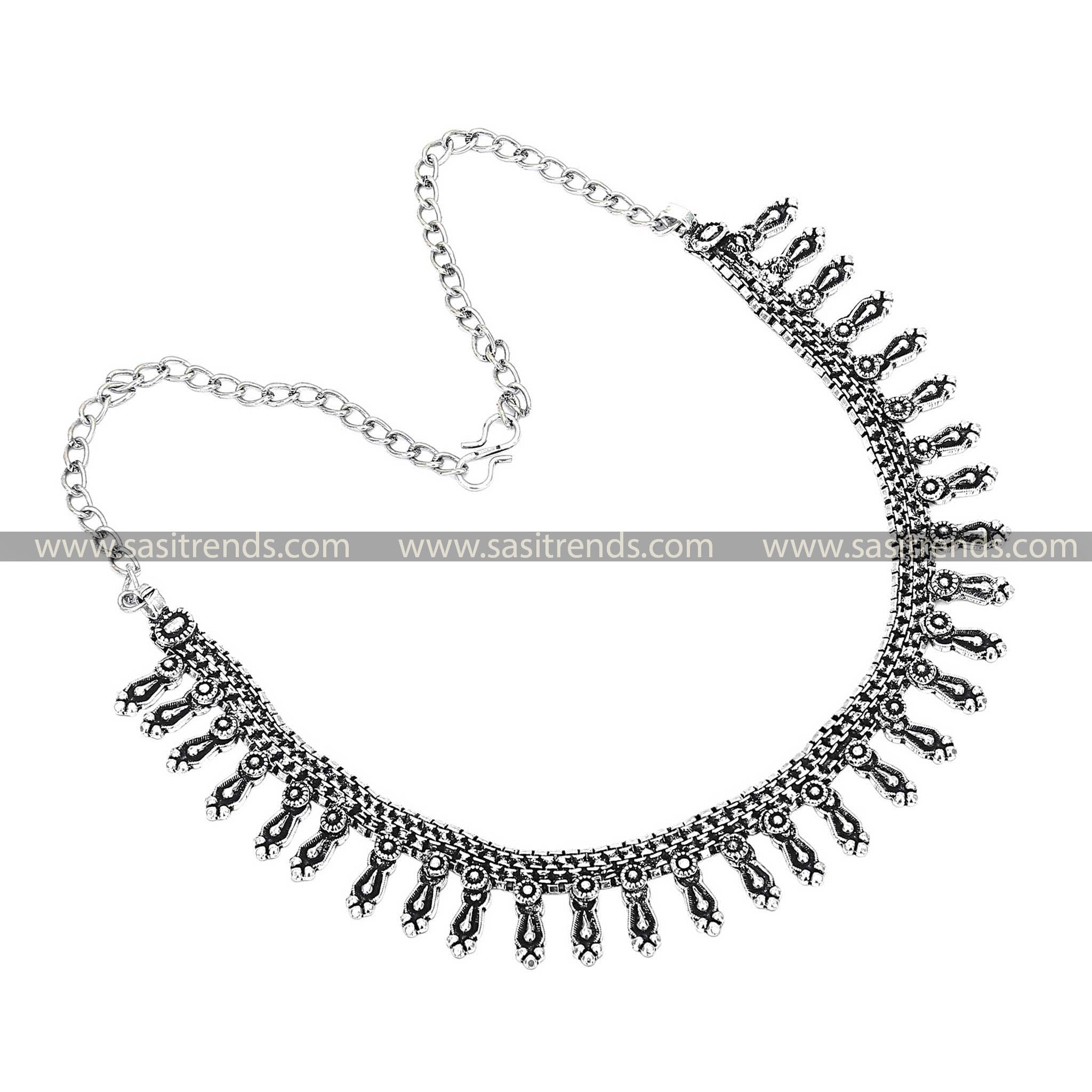 Oxidised Silver Bold Statement Necklace 1199F, stands out with its prominent features and oxidised finish for a majestic look