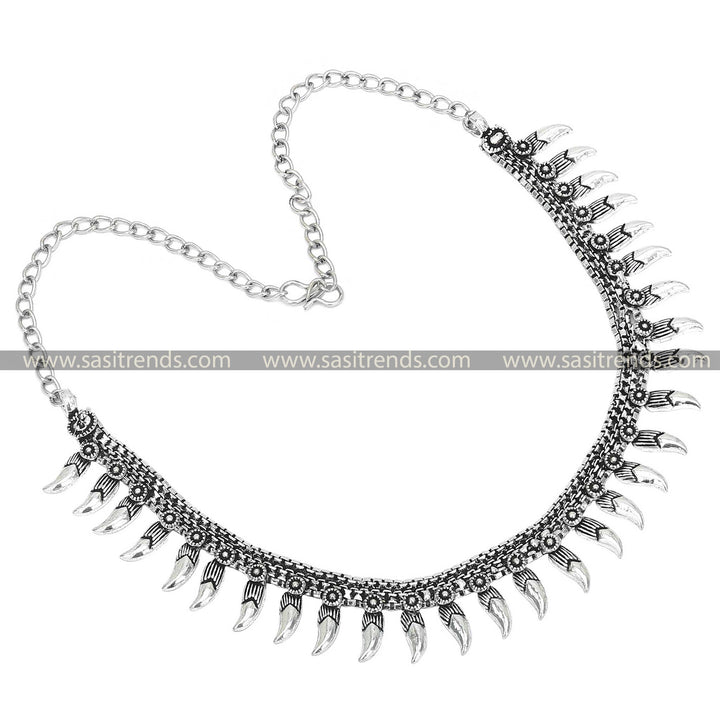 Oxidised Silver Intricate Weave Necklace 1199G, a complex design that intertwines oxidised strands into a mesmerising pattern