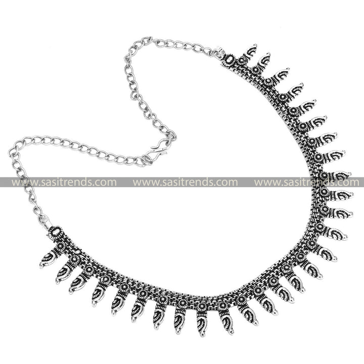 Oxidised Silver Floral Link Necklace 1199H, interlacing floral motifs with an oxidised sheen for an ornate, garden-inspired look