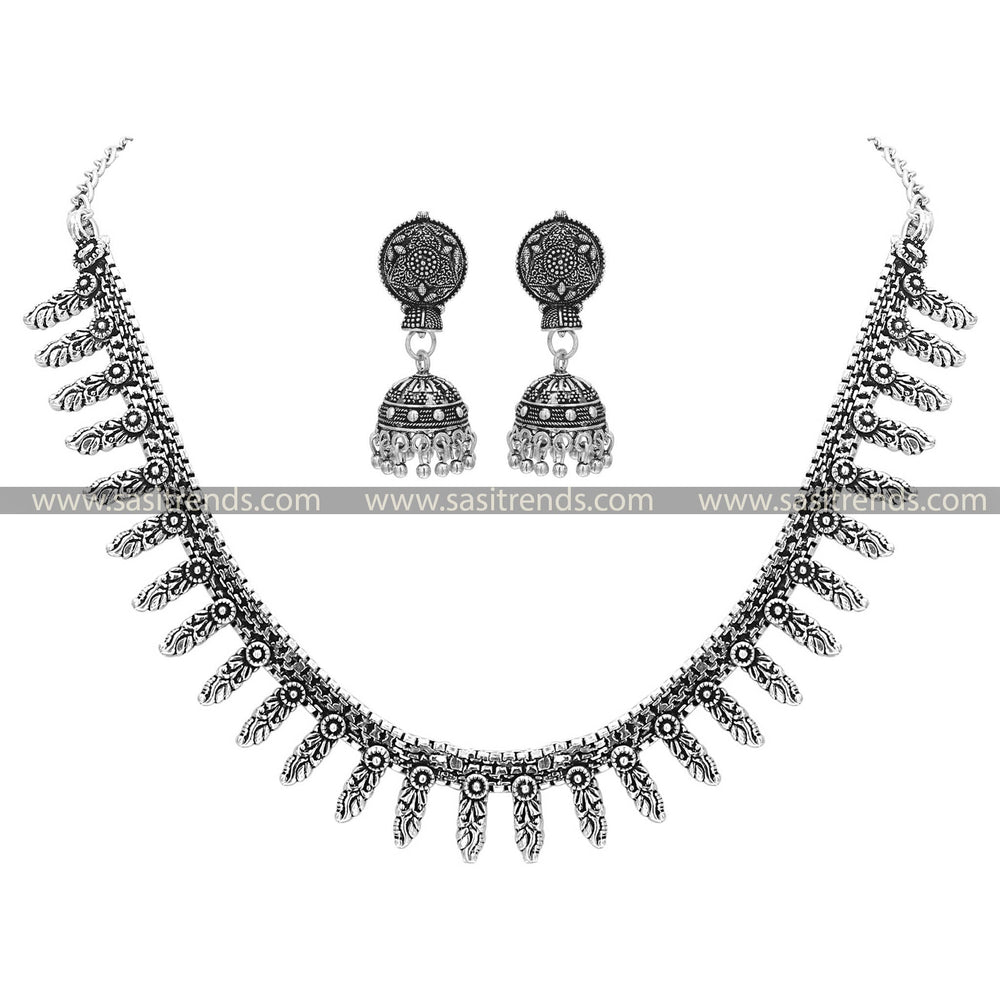 Traditional Oxidised Jewellery Set with Jhumkas 1200A, adorned with classic patterns for an ethnic ensemble