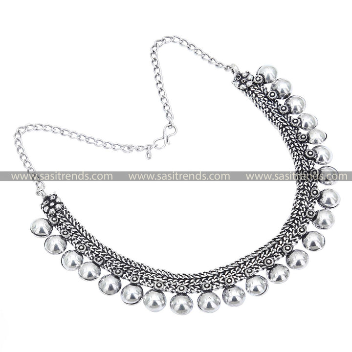 Sasitrends Oxidised Silver Half Ball Tribal Necklace - Ethnic Chic