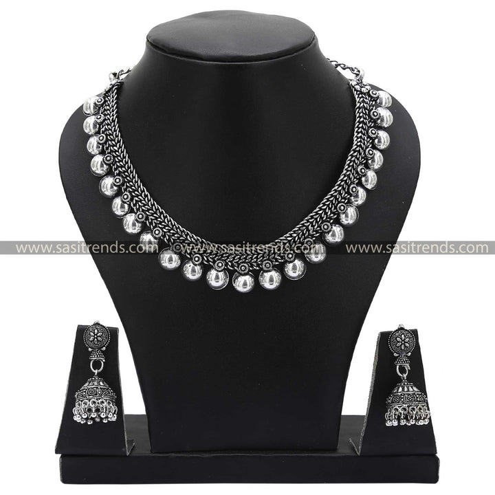 Oxidised Jewellery Set Half Ball Necklace, a modern representation of classic style with half ball ornaments