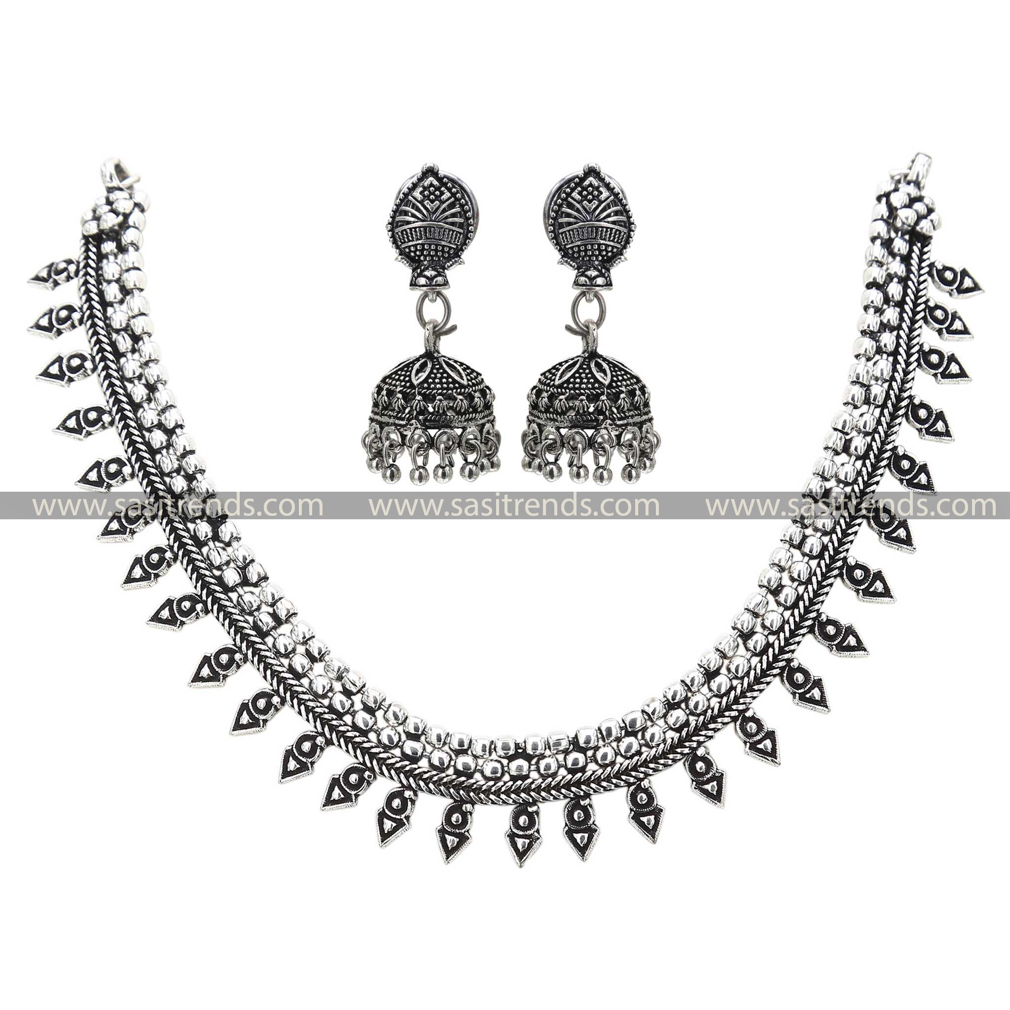 Latest Oxidised Navarathiri Special Jewellery Set With Jhumka Earrings For Women And Girls