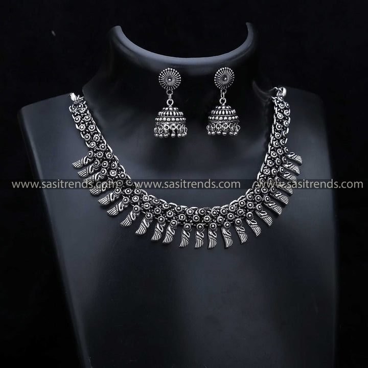 Oxidised Silver Jewellery Set 1206B with Solar Disc Elements, densely patterned for a look that radiates antique elegance