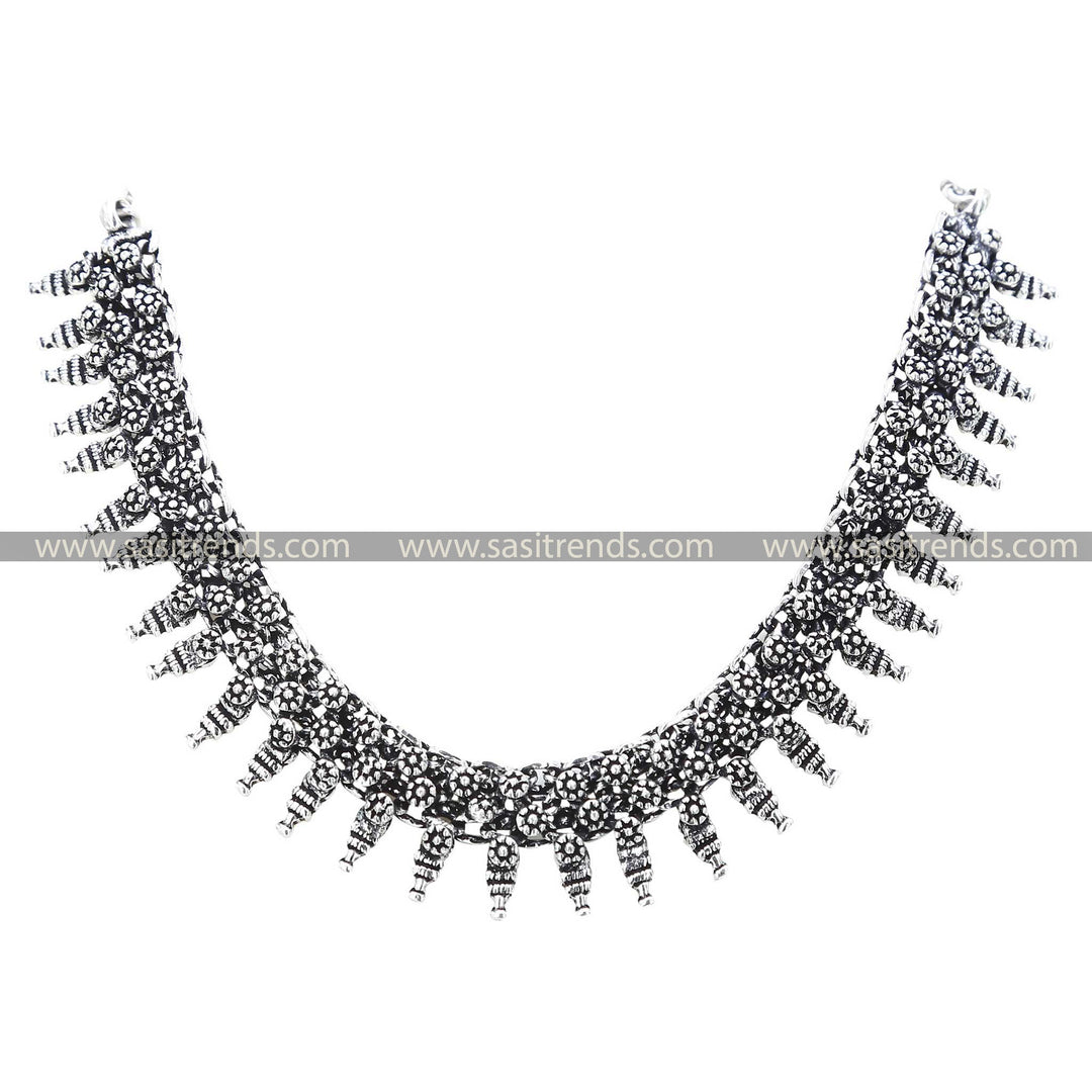 Elegant Oxidised Silver Necklace with Traditional Design