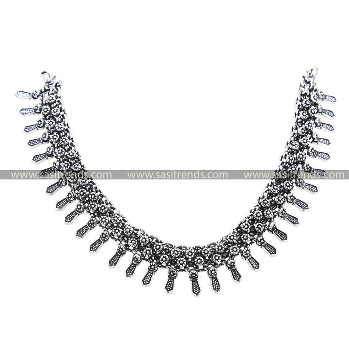 Statement Oxidised Silver Necklace with Elaborate Design Details