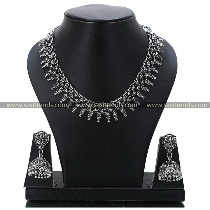 Classic Oxidised Necklace Set 1208A, featuring timeless jhumka earrings, a highly searched and desired item in oxidised jewellery collections