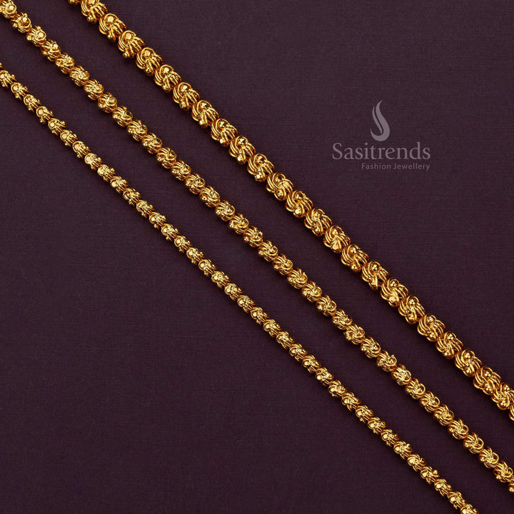 Medium-width micro gold plated Dasavatharam chain, offering a balanced and traditional look with intricate avatar detailing - Sasitrends