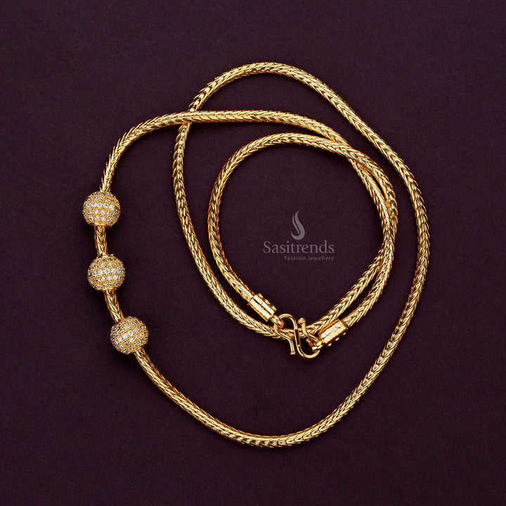 Guaranteed one-gram gold-plated white AD ball mugappu chain, great for gifting and traditional wear Sasitrends