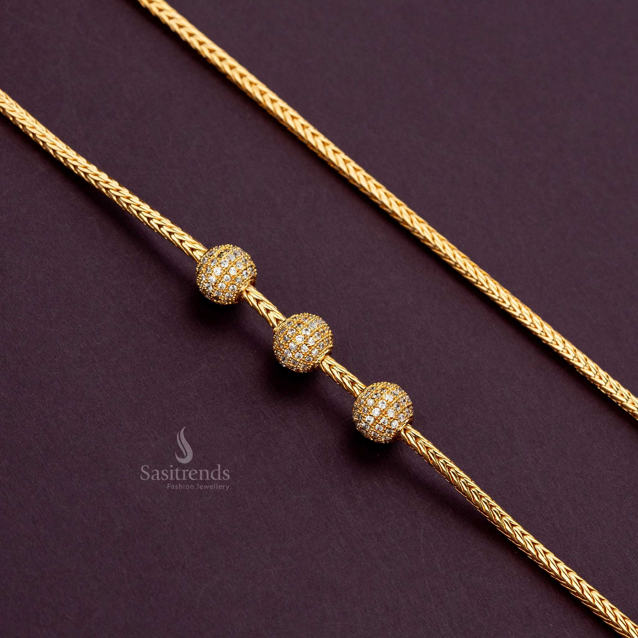 White AD-stone ball mugappu chain, guaranteed 24-carat gold plating, luxurious and elegant - Sasitrends