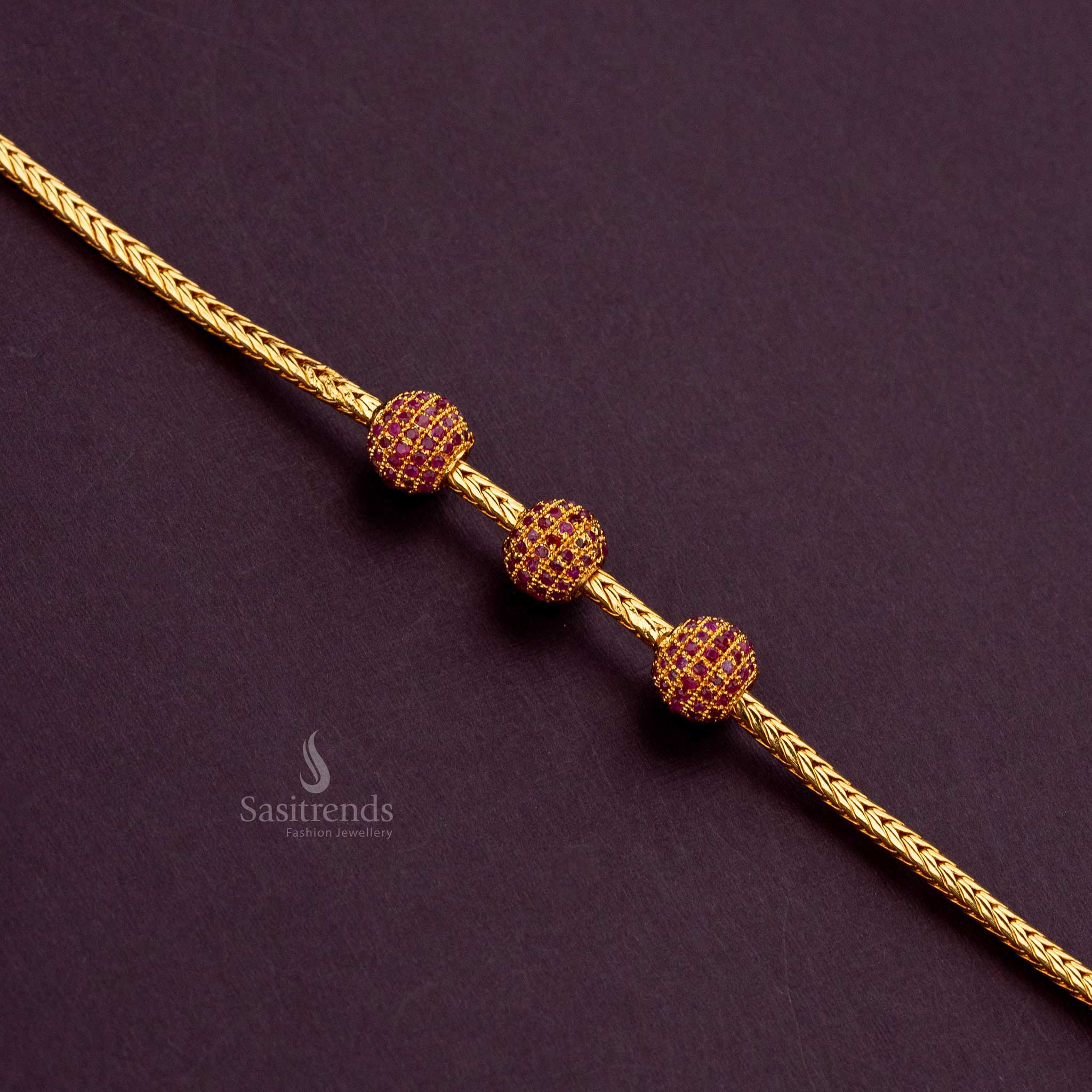 One-gram ruby ball mugappu chain with guaranteed gold plating, perfect with traditional sarees -  Sasitrends