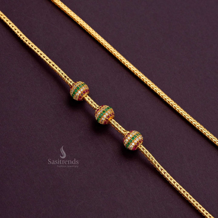 Multi ball mugappu chain with one-gram gold plating, adds a vibrant touch to your saree look - Sasitrends
