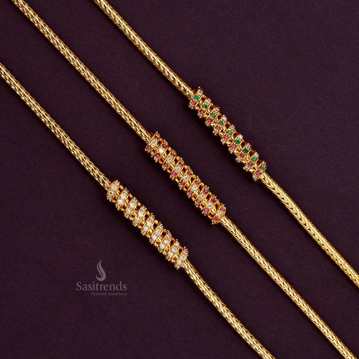 Guaranteed One Gram Micro Gold Plated AD Stone Spiral Spring Design Mugappu Chain – Sasitrends