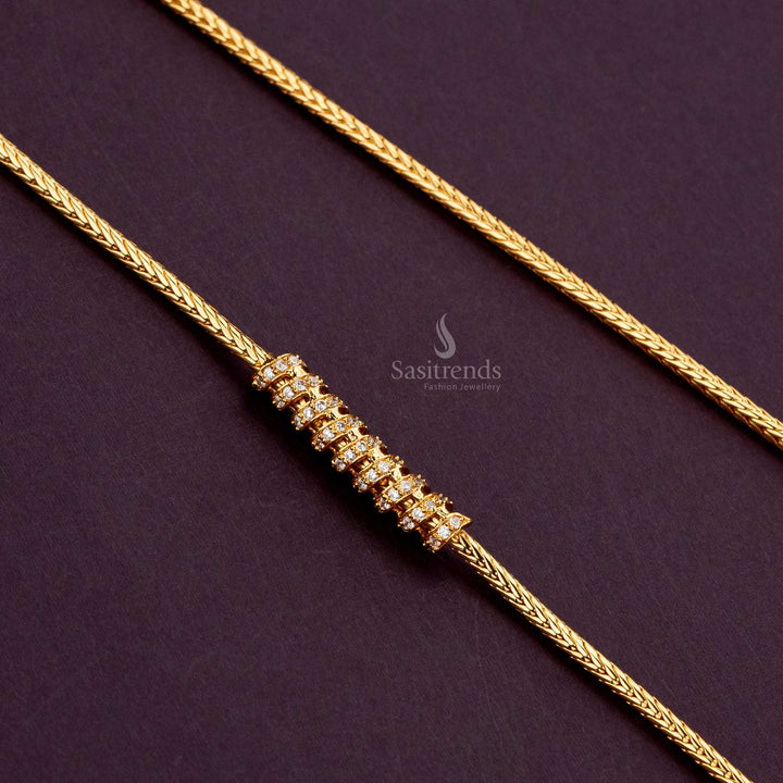 White spiral spring mugappu chain with AD stones, guaranteed gold finish - Sasitrends