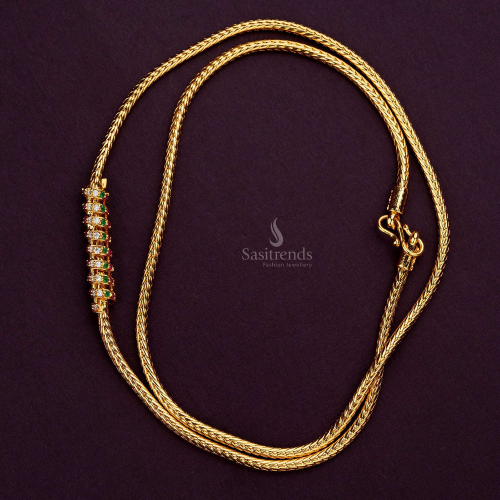 Multi-colored AD-studded mugappu chain, spiral design, guaranteed one-gram gold - Sasitrends