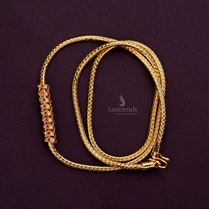 One gram White-Ruby spiral mugappu chain, 24 inches, gold-plated and guaranteed - Sasitrends