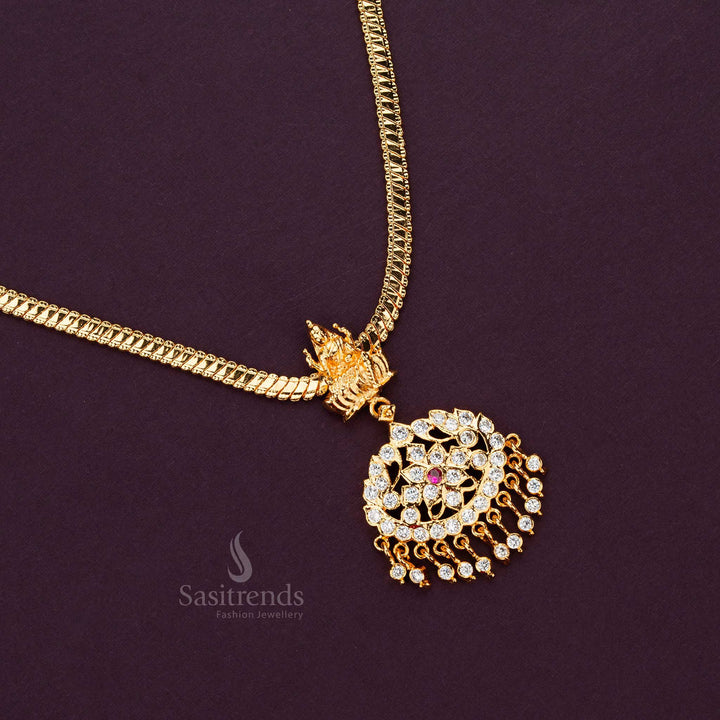 Micro Gold-Plated Floral Pendant Nan Pathakam Addigai Necklace with Lakshmi Motif for Women - Sasitrends