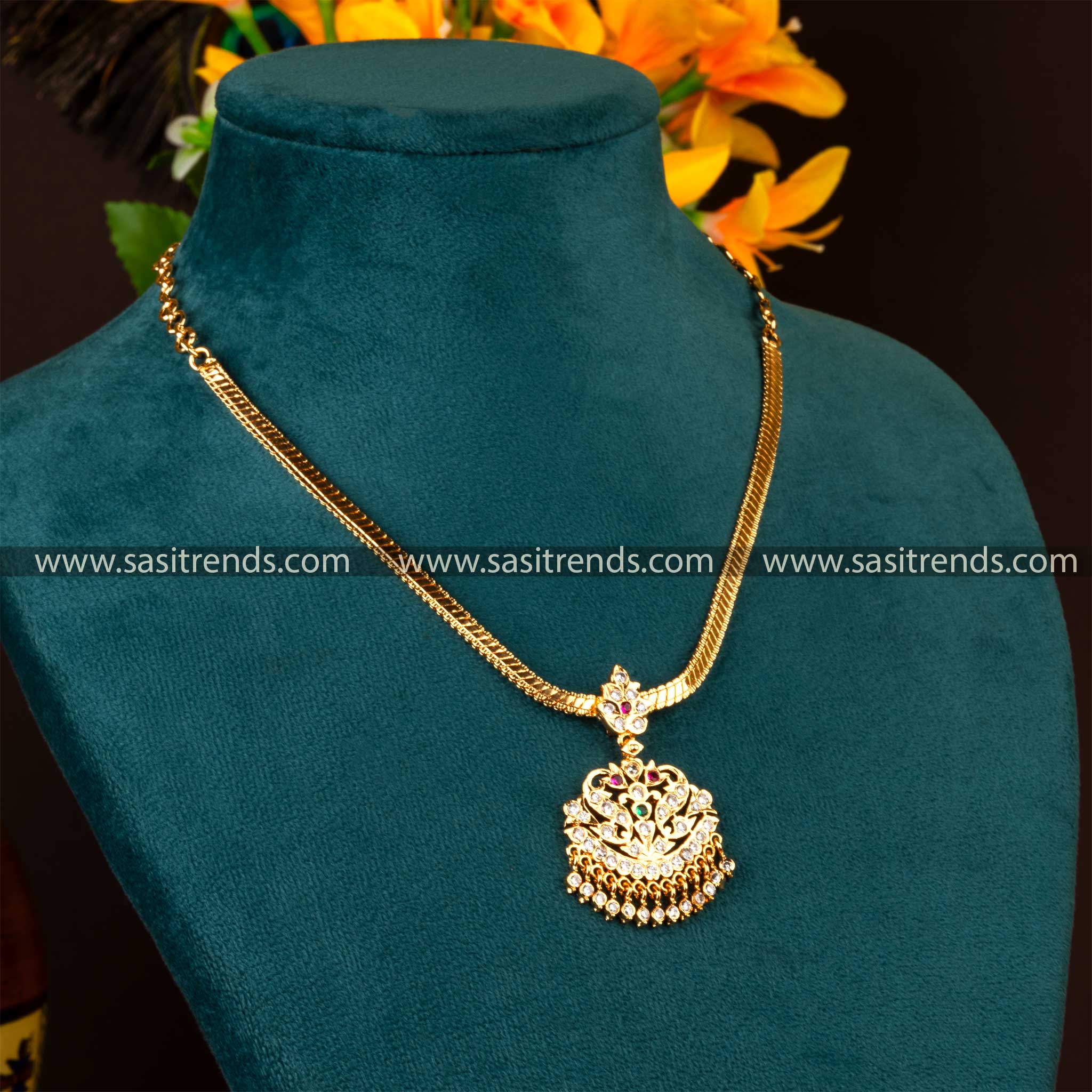 Enchanting Micro Gold Plated Floral Pendant Addigai Necklace for Women - Discover Traditional Elegance Online