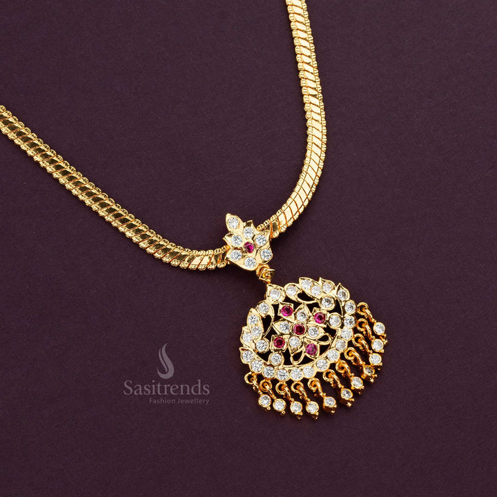 Indian Traditional Micro Gold Plated Floral Pendant Addigai Necklace for Women 