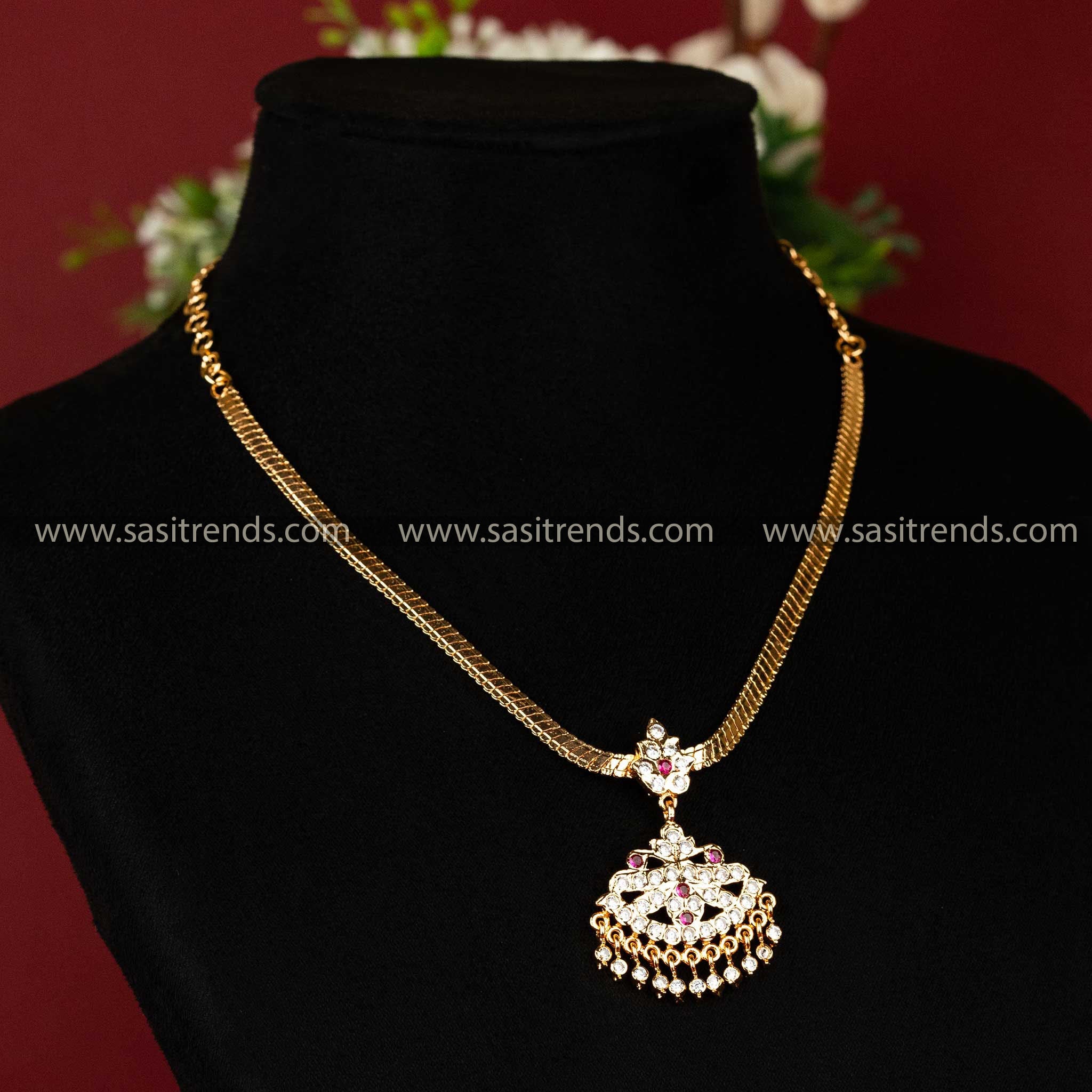 Micro Gold Plated Attigai Necklace with American Diamonds