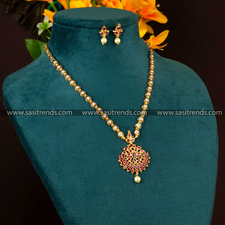 Trendy Traditional Look: Micro Gold Plated Floral Pendant Pearl Jewellery Set for Women - Online Shopping