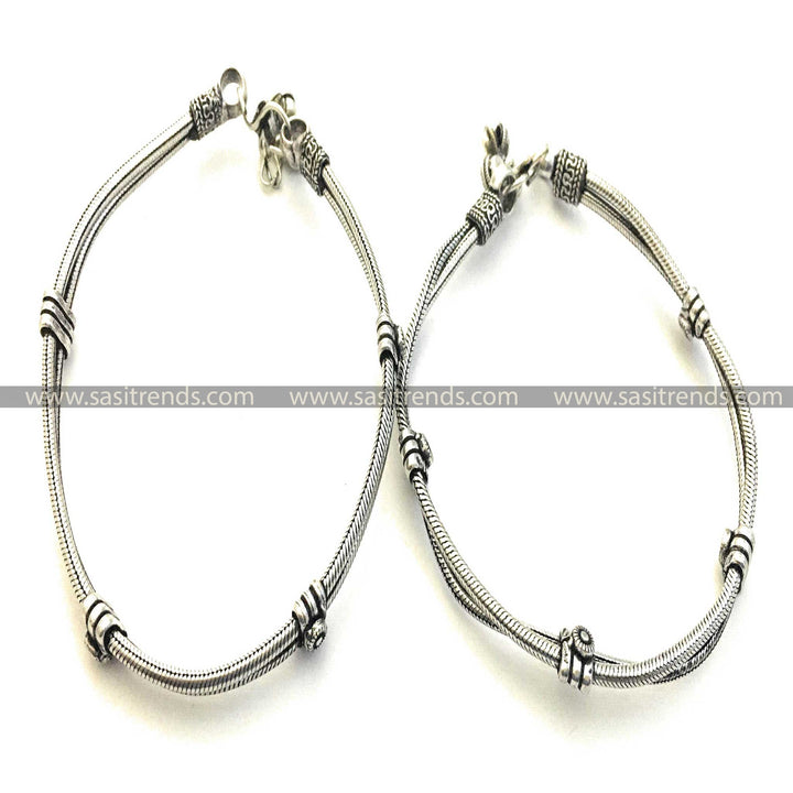 Latest oxidised silver snake chain anklets with silver bead details navarathiri collections