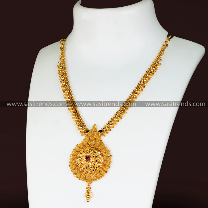 Micro Gold Plated Floral Pendant Necklace - Indian Traditional Wear - Online Shopping