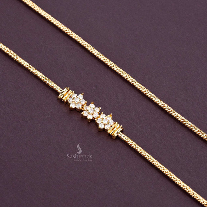 Beautifully crafted mugappu chain with white AD stone flowers and a micro gold-plated finish - Sasitrends  