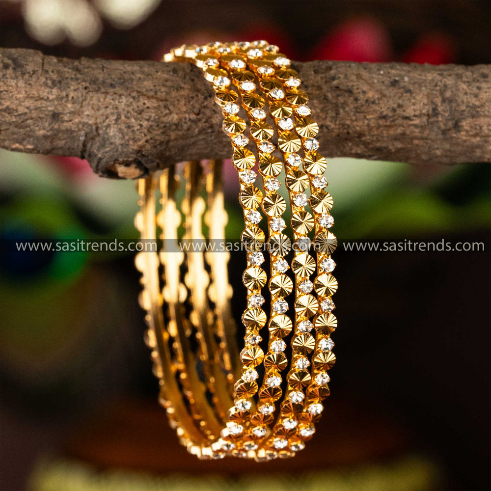 One Gram Micro Gold Plated Guaranteed Traditional Wear White AD Stone Studded  Plain Bangles