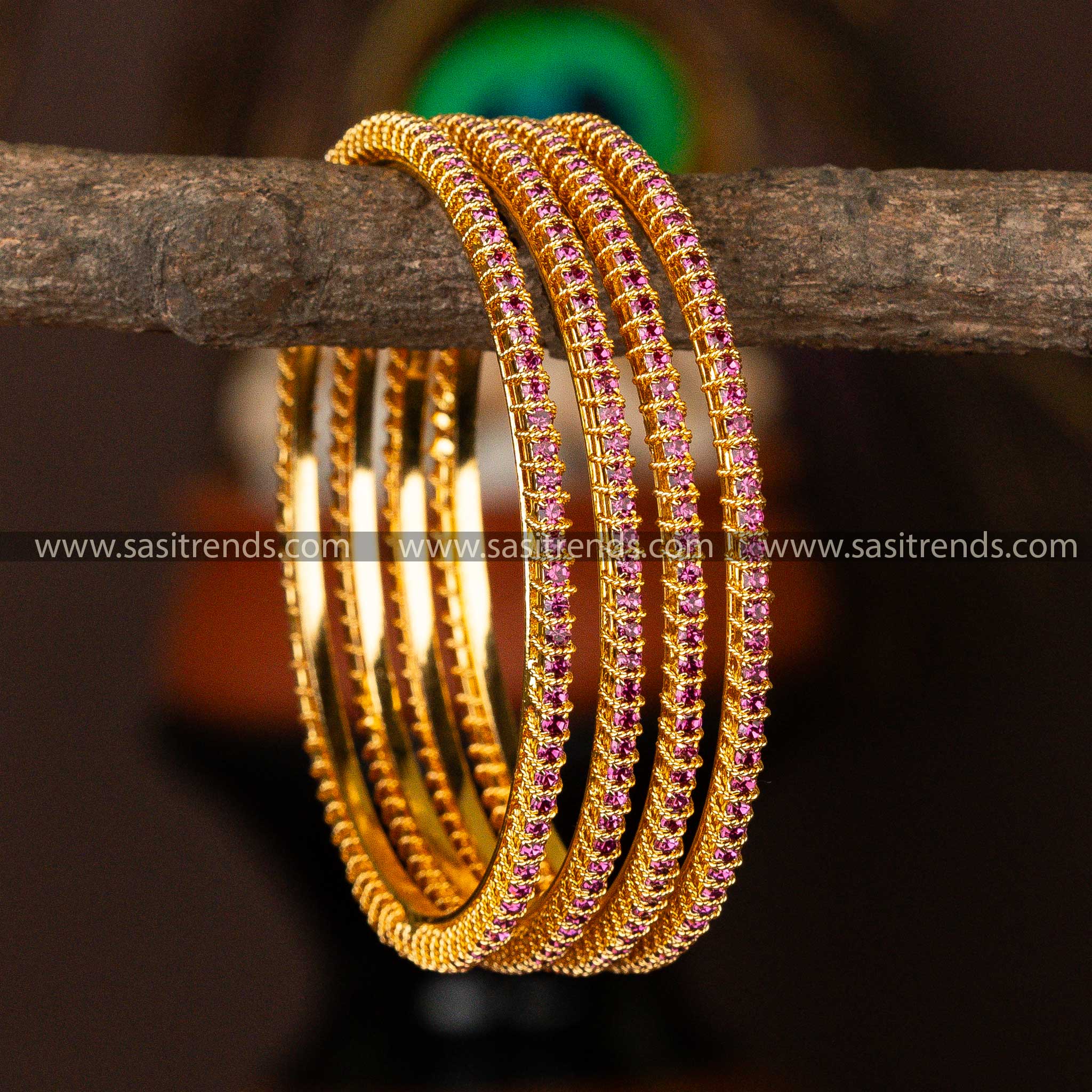 One Gram Micro Gold Plated Pink Spiral Stone Bangles Sasitrends Online Shopping