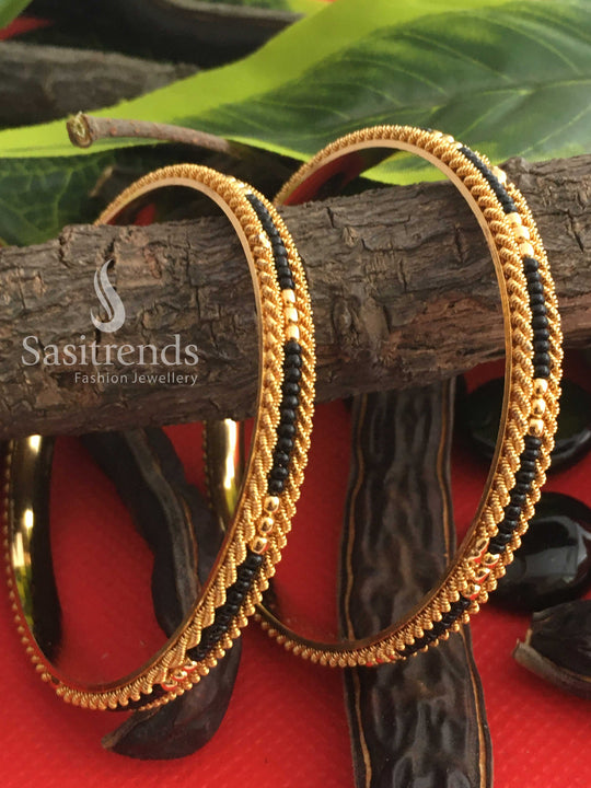 New Traditional Micro Gold Plated Black Bead Bangles for Women Online - Sasitrends