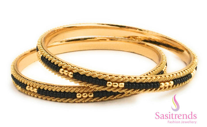 Royal Micro Gold Plated Black Beaded Bangles for Women – Luxury Ethnic Jewellery with Fine Detailing and Durable Quality for Every Occasion- Sasitrends 