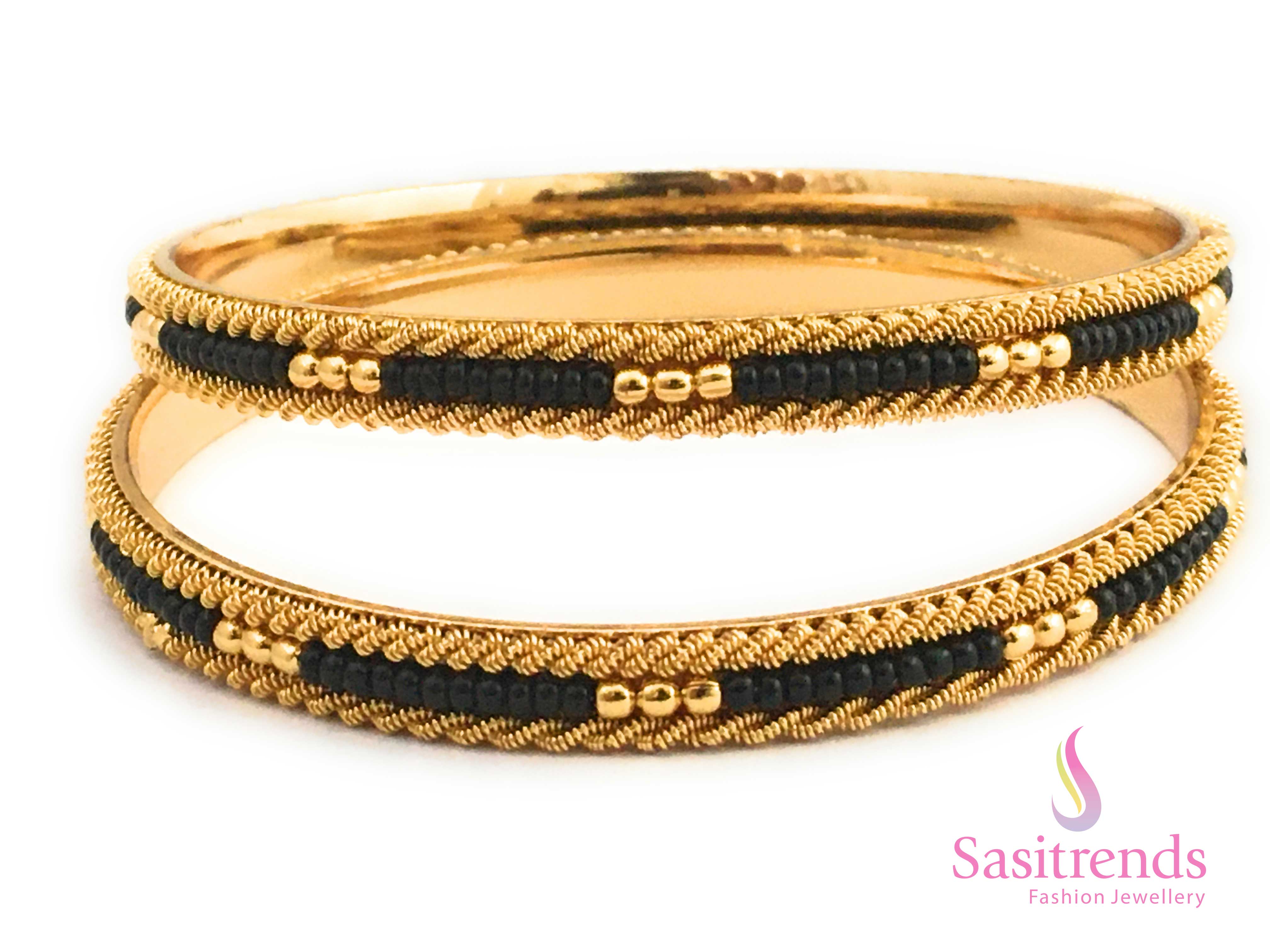 Traditional South Indian Micro Gold Plated Black Bead Bangles for Women – Ethnic Jewellery with Classic Finish for a Graceful and Sophisticated Look - Sasitrends