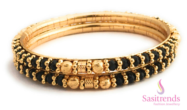 Designer Micro Gold Plated Black Beaded Bangles for Women – Trendy Bridal Ethnic Jewellery for Wedding and Festival Wear with Luxurious Appeal - Sasitrends