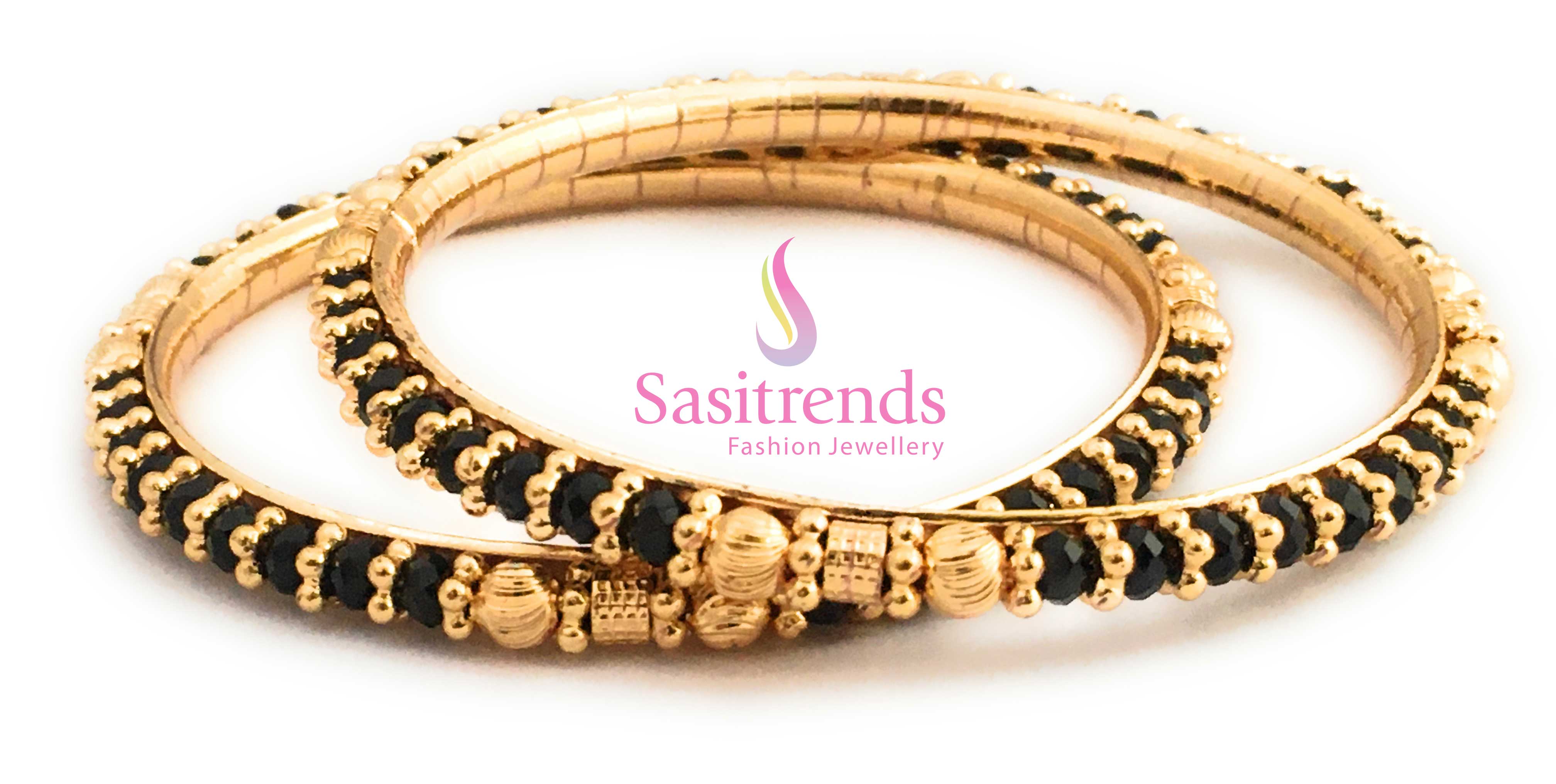 Elegant New Traditional Micro Gold Plated Black Bead Bangles for Women – Antique Ethnic Jewellery with Fine Finish and Premium Design for Festive Wear - Sasitrends