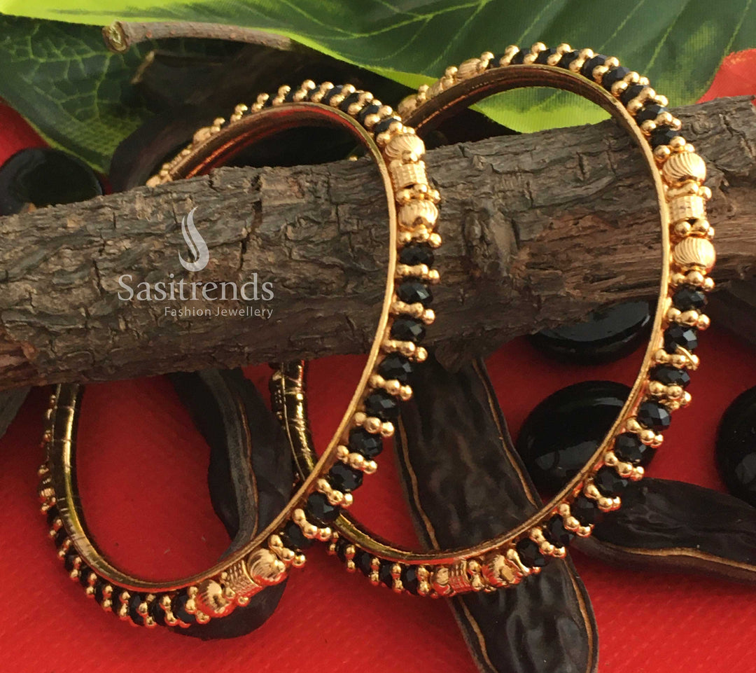 Royal Micro Gold Plated Black Beaded Bangles for Women – Luxury Ethnic Jewellery with Fine Detailing and Durable Quality for Every Occasion - Sasitrends