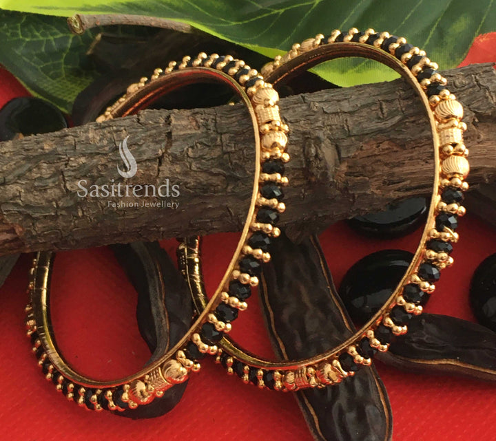 Royal Micro Gold Plated Black Beaded Bangles for Women – Luxury Ethnic Jewellery with Fine Detailing and Durable Quality for Every Occasion - Sasitrends