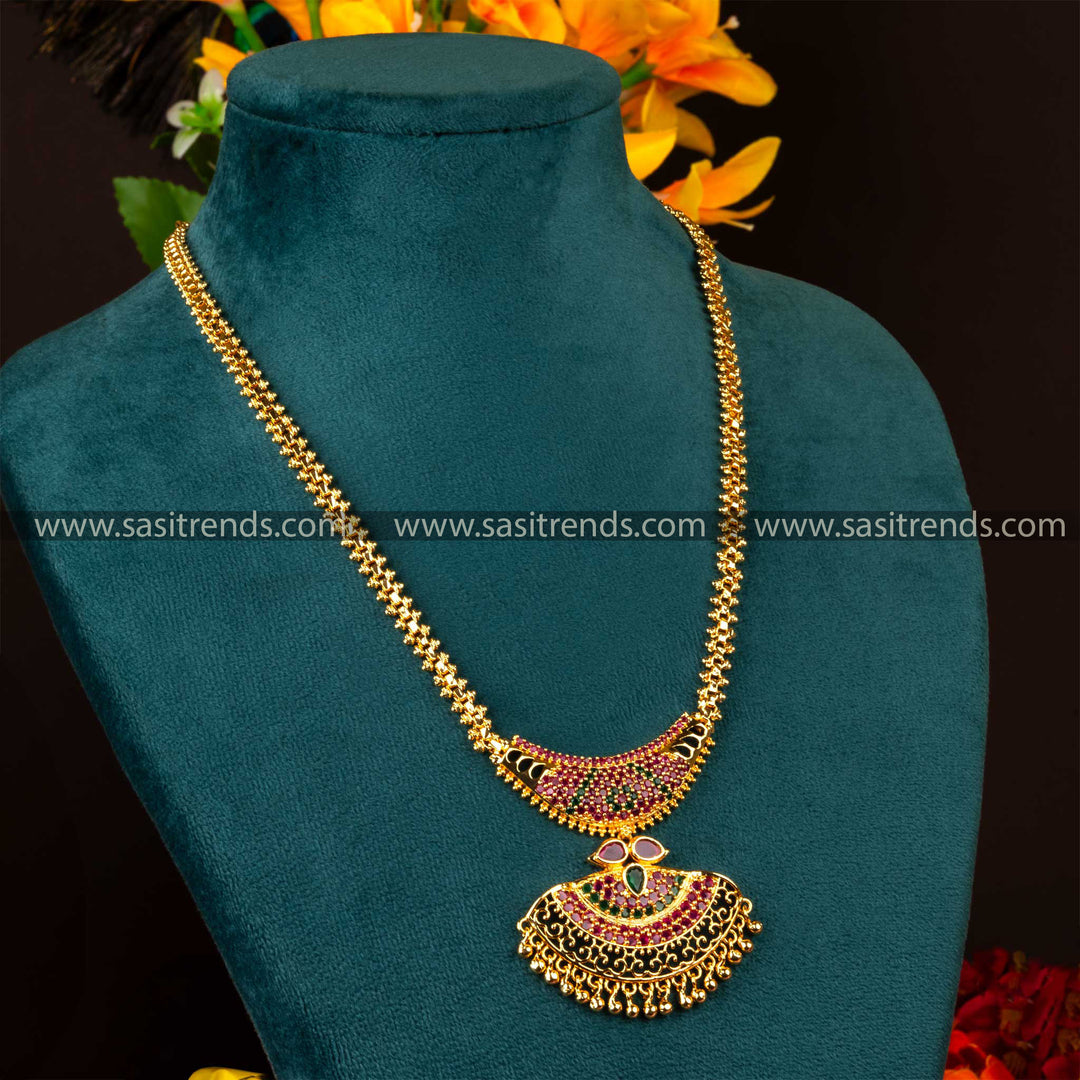 Indian Traditional Micro Gold Plated Dual Pendant Chain Necklace for Festive Wear - Online Shopping - Sasitrends