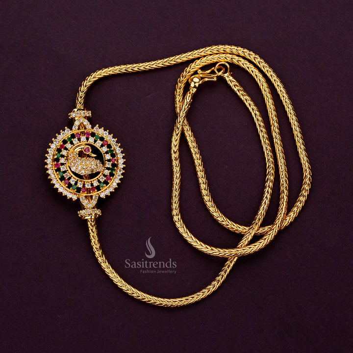 Traditional One Gram Micro Gold Plated Mugappu Chain with Round Peacock Design - Sasitrends