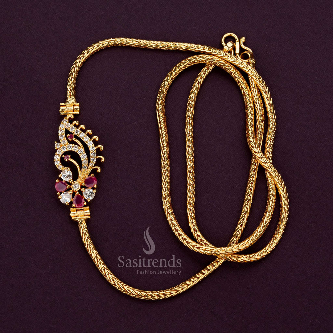 Ruby-white floral paisley mugappu chain, perfect for silk sarees - Sasitrends