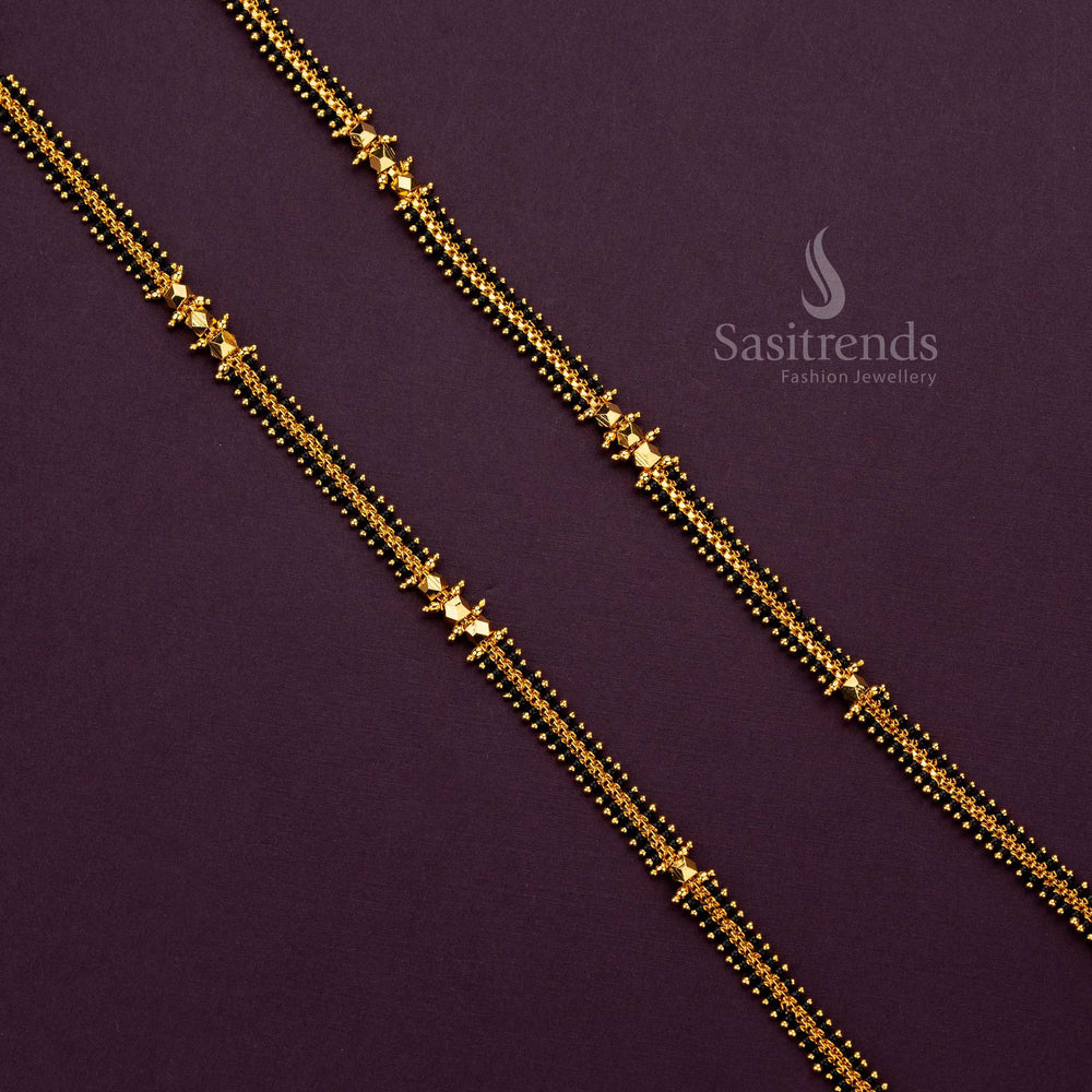 Traditional Micro Gold Plated Black Beaded Chain, Perfect for Weddings and Festivals - Sasitrends




